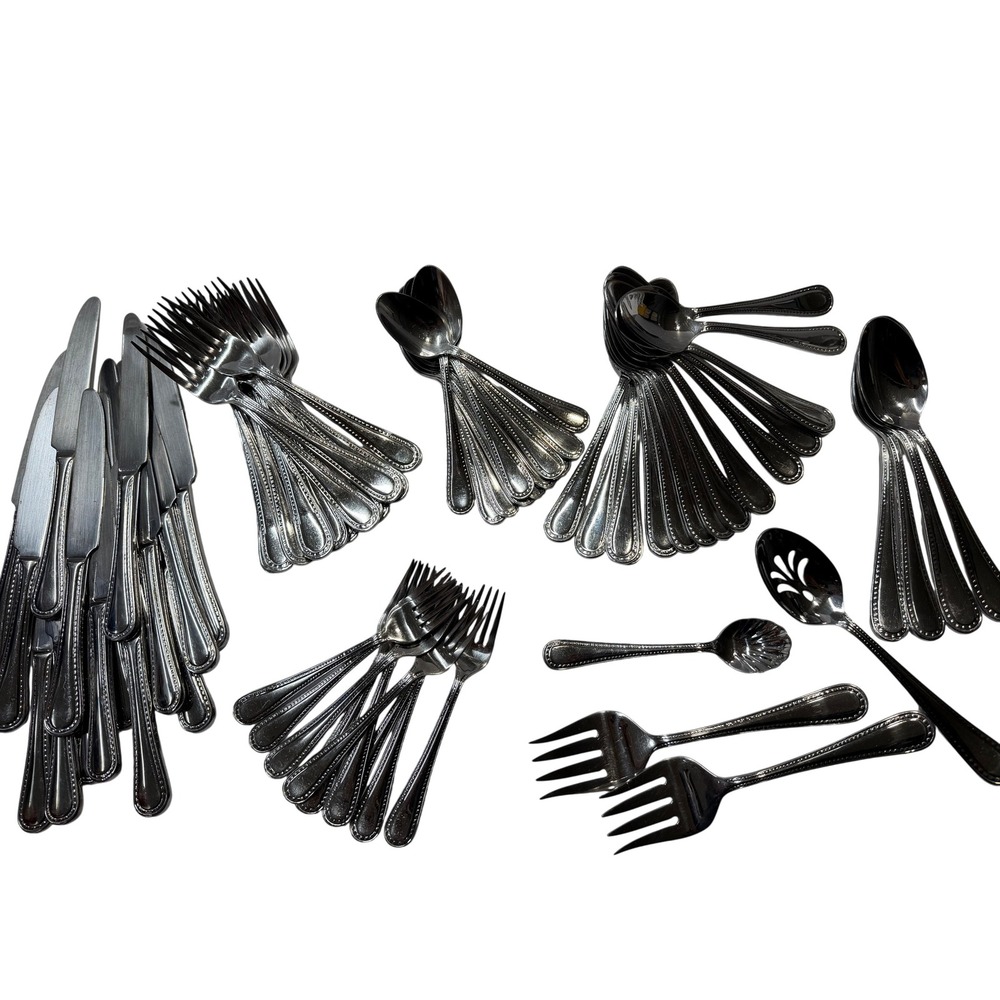 Argent Orfevres Beaded 18/10 Stainless Steel Flatware Set 62 Pieces Silverware